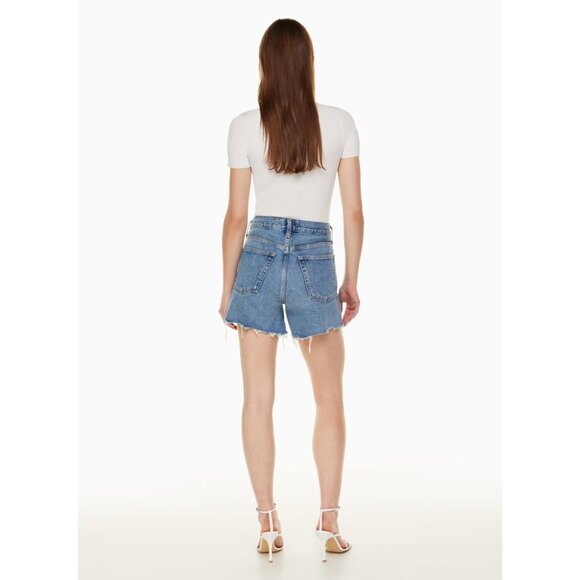 AGOLDE Parker Long Skywave High Rise Denim Cut Off Shorts, Size 30 - Picture 4 of 13